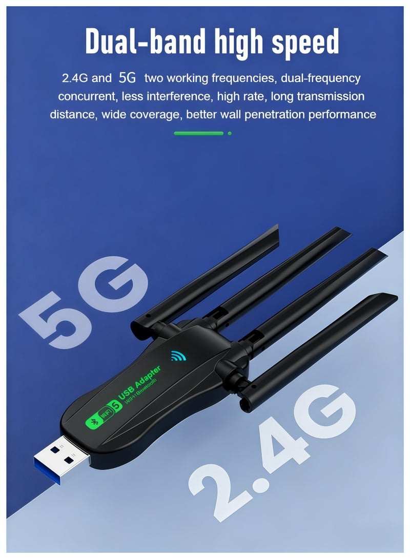 أورييل محول واي فاي لاسلكي USB - مستقبل شبكة لاسلكية خارجي ثنائي النطاق 2.4 جيجاهرتز/5 جيجاهرتز بسرعة 1300 ميجابت في الثانية، بطاقة شبكة لاسلكية، واي فاي 5، منفذ USB 3.0، يدعم أنظمة ويندوز 11/10/8.7/8/7/XP، التوصيل والتشغيل - Image 2